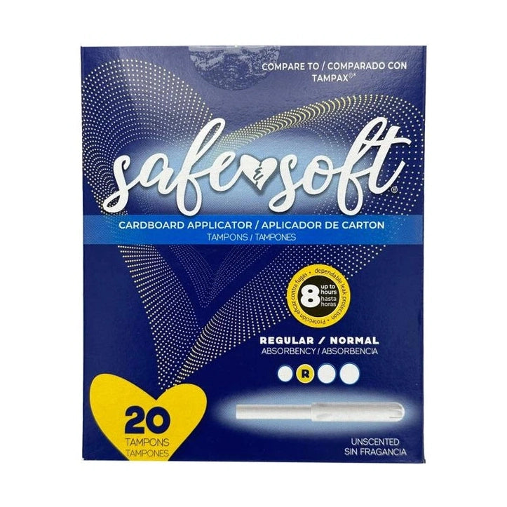 Box of Safersoft tampons with cardboard applicators.